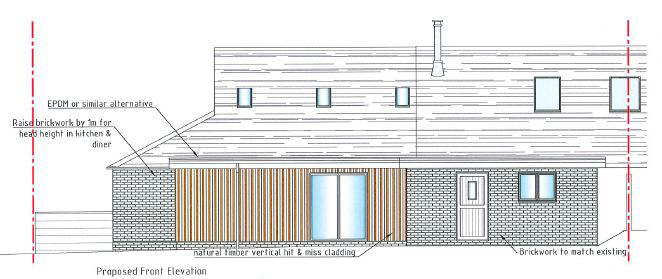 Lot: 82 - LAND AND TWO BARNS WITH CONSENT FOR RESIDENTIAL CONVERSION - Proposed Front Elevation